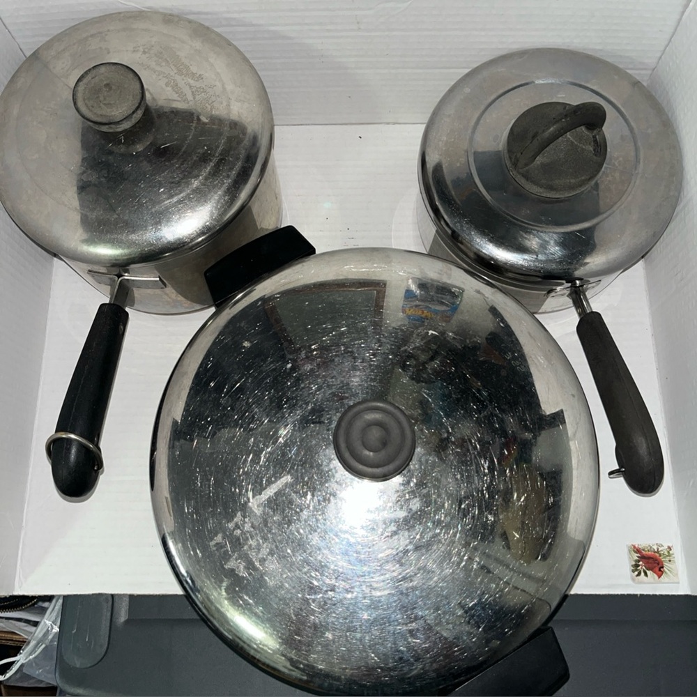 Lot Of 3 REVERE WARE Stainless Steel Copper Pots 2qt 4qt 6qt w/ Lids Cookware - Picture 2 of 9